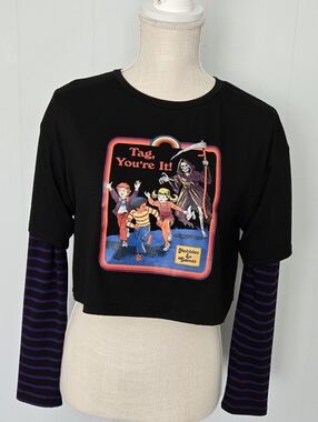 ROMWE Black Cropped Layered-Look  with Purple Striped Sleeves